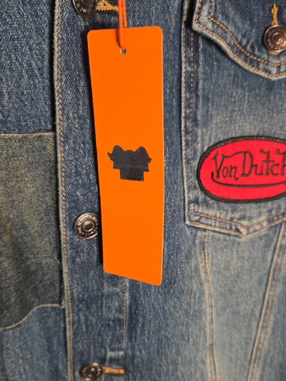 Von Dutch Blue Denim Patchwork Jacket with Orange Tag - Picture 11 of 11